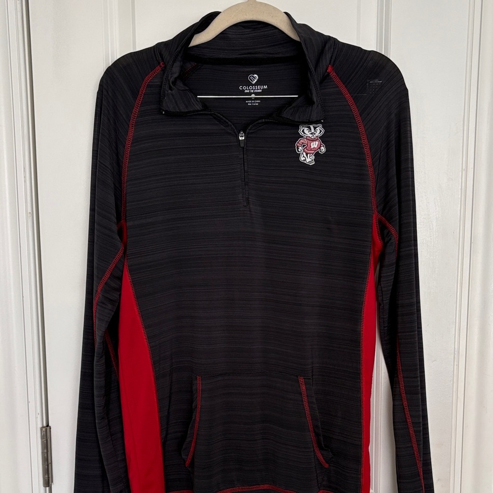 Wisconsin Badgers Quarter-Zip Pullover - Colosseum Black and Red